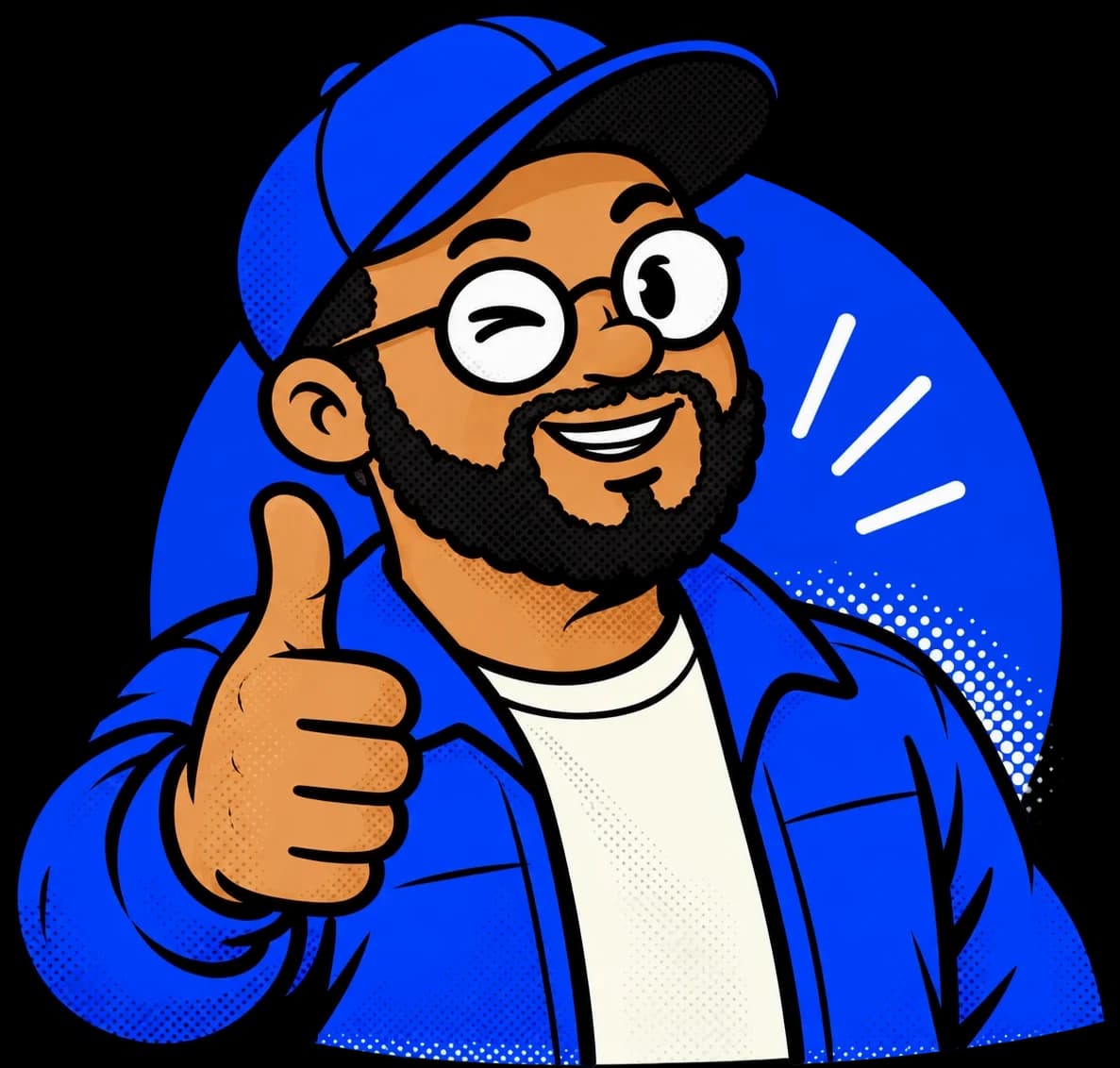 Nate, the illustrated mascot, giving a thumbs up in front of a cobalt circle