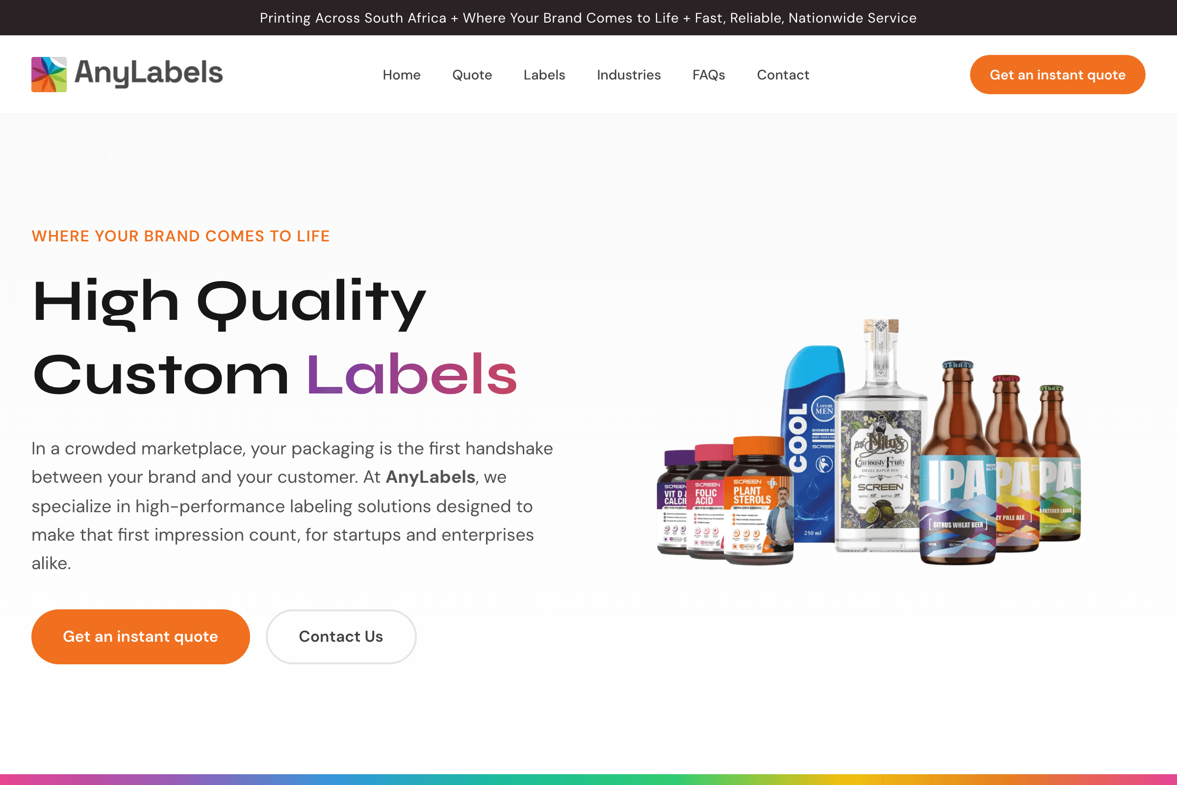Any Labels homepage screenshot